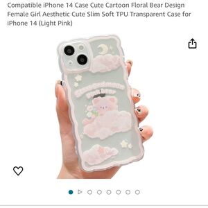 iPhone 14 Case, compatible, Cartoon Floral Bear, Slim Soft TPU Transparent, NWT